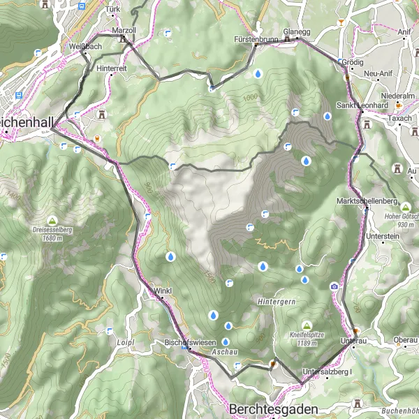 Map miniature of "Ramsau Delightful Ride" cycling inspiration in Oberbayern, Germany. Generated by Tarmacs.app cycling route planner