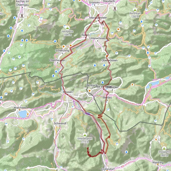 Karten-Miniaturansicht der Radinspiration "Grenzüberschreitende Alpenrunde" in Oberbayern, Germany. Erstellt vom Tarmacs.app-Routenplaner für Radtouren