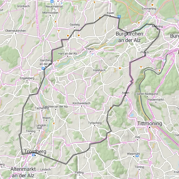 Map miniature of "Zaiselham-Trostberg Circuit" cycling inspiration in Oberbayern, Germany. Generated by Tarmacs.app cycling route planner