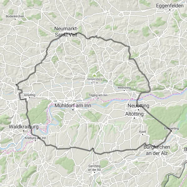 Map miniature of "Alz River Adventure" cycling inspiration in Oberbayern, Germany. Generated by Tarmacs.app cycling route planner