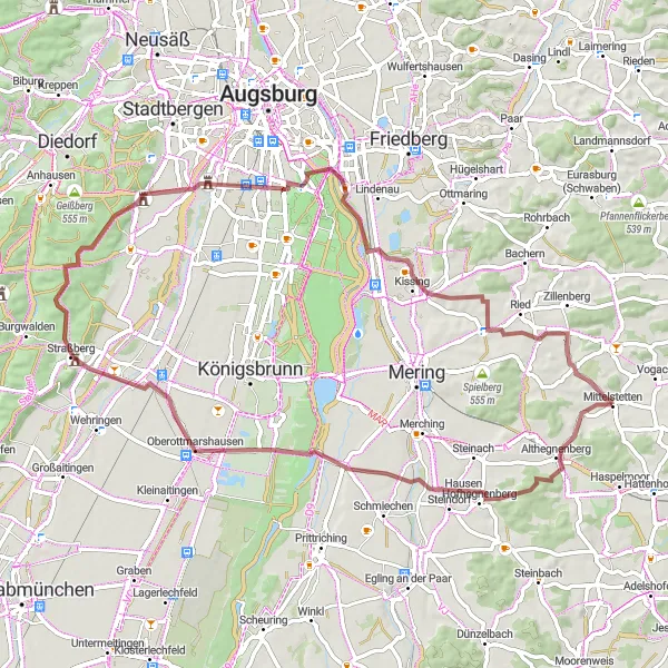 Map miniature of "Discovering Althegnenberg" cycling inspiration in Oberbayern, Germany. Generated by Tarmacs.app cycling route planner