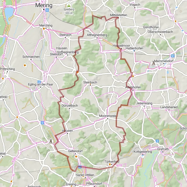 Map miniature of "Türkenfeld Cultural Loop" cycling inspiration in Oberbayern, Germany. Generated by Tarmacs.app cycling route planner