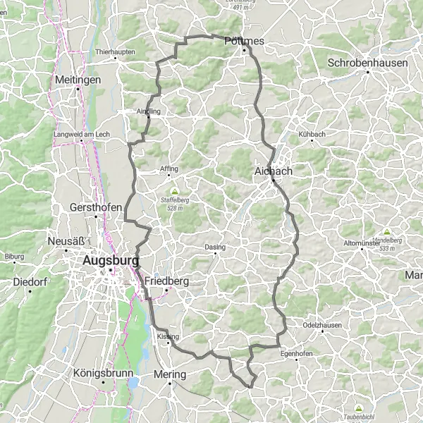 Map miniature of "Scenic Landscape Road Cycling" cycling inspiration in Oberbayern, Germany. Generated by Tarmacs.app cycling route planner