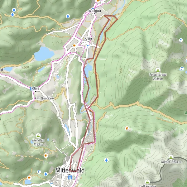 Karten-Miniaturansicht der Radinspiration "Krün Short Route" in Oberbayern, Germany. Erstellt vom Tarmacs.app-Routenplaner für Radtouren