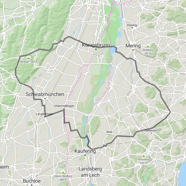 Karten-Miniaturansicht der Radinspiration "Ländliche Schönheiten bei Langerringen" in Oberbayern, Germany. Erstellt vom Tarmacs.app-Routenplaner für Radtouren