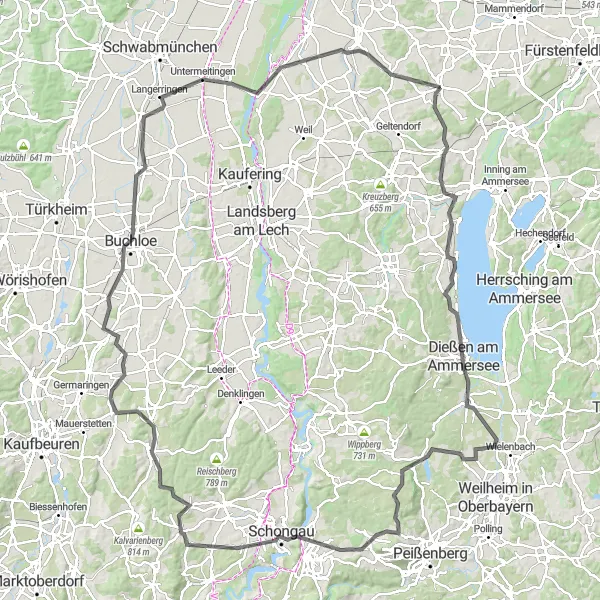 Karten-Miniaturansicht der Radinspiration "Ammersee und Schönwag Rundtour" in Oberbayern, Germany. Erstellt vom Tarmacs.app-Routenplaner für Radtouren