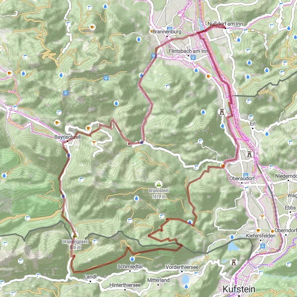 Map miniature of "Bavarian Gravel Adventure" cycling inspiration in Oberbayern, Germany. Generated by Tarmacs.app cycling route planner