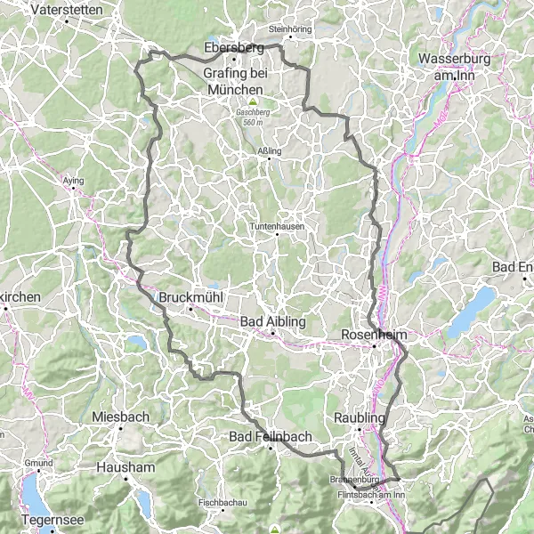 Map miniature of "The Scenic Loop to Nußdorf am Inn" cycling inspiration in Oberbayern, Germany. Generated by Tarmacs.app cycling route planner