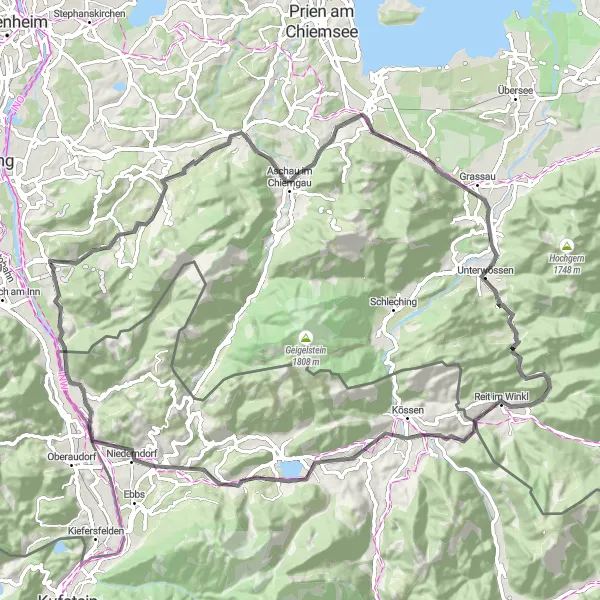 Map miniature of "Chiemgau Panorama" cycling inspiration in Oberbayern, Germany. Generated by Tarmacs.app cycling route planner