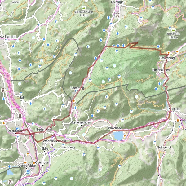 Map miniature of "Oberaudorf Gravel Loop" cycling inspiration in Oberbayern, Germany. Generated by Tarmacs.app cycling route planner