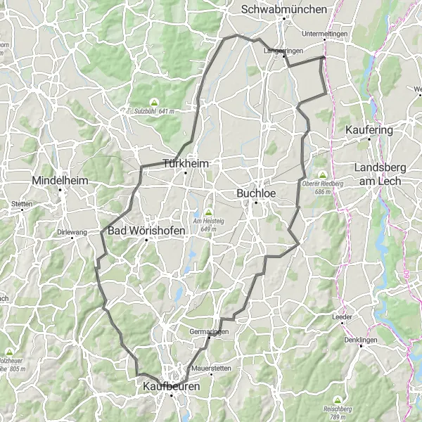 Map miniature of "Charming Countryside Tour" cycling inspiration in Oberbayern, Germany. Generated by Tarmacs.app cycling route planner