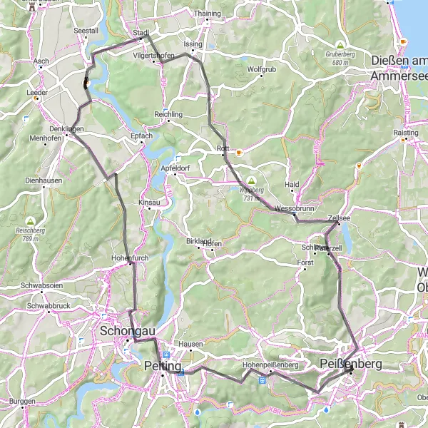 Map miniature of "Peißenberg Hill Climb" cycling inspiration in Oberbayern, Germany. Generated by Tarmacs.app cycling route planner