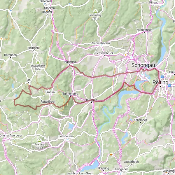Map miniature of "Peiting to Schongau Gravel Route" cycling inspiration in Oberbayern, Germany. Generated by Tarmacs.app cycling route planner