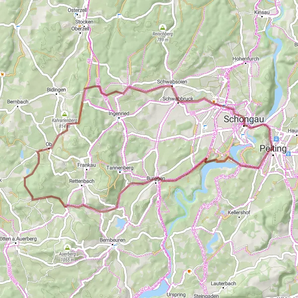 Map miniature of "Peiting to Schongau Gravel Route" cycling inspiration in Oberbayern, Germany. Generated by Tarmacs.app cycling route planner