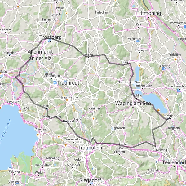 Map miniature of "Scenic Views and Lake Exploration" cycling inspiration in Oberbayern, Germany. Generated by Tarmacs.app cycling route planner