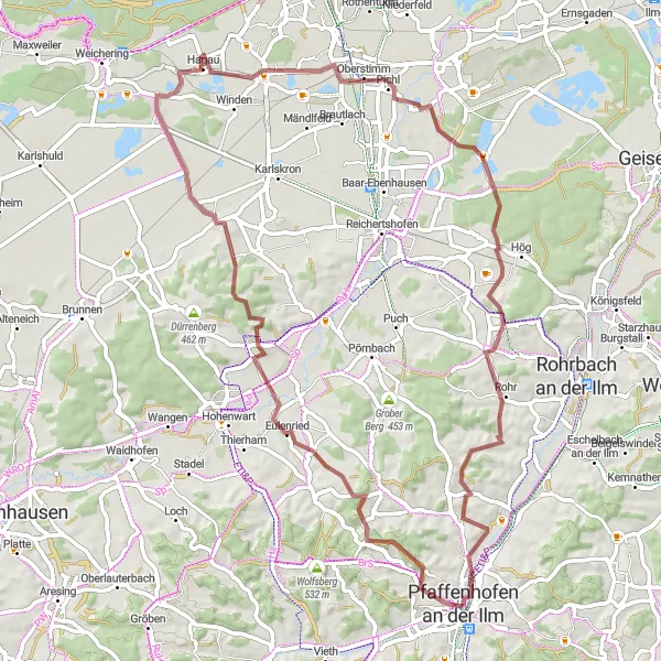 Map miniature of "Altmühltal Gravel Route" cycling inspiration in Oberbayern, Germany. Generated by Tarmacs.app cycling route planner