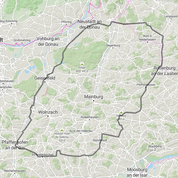 Map miniature of "Danube Delights Road Cycling Tour" cycling inspiration in Oberbayern, Germany. Generated by Tarmacs.app cycling route planner