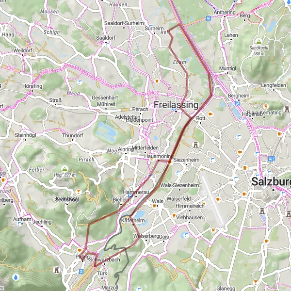 Map miniature of "Gravel Adventure in Saalachspitz" cycling inspiration in Oberbayern, Germany. Generated by Tarmacs.app cycling route planner