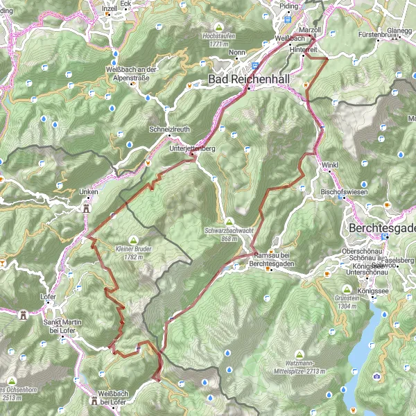 Map miniature of "Alpine Adventure: Gravel Edition" cycling inspiration in Oberbayern, Germany. Generated by Tarmacs.app cycling route planner