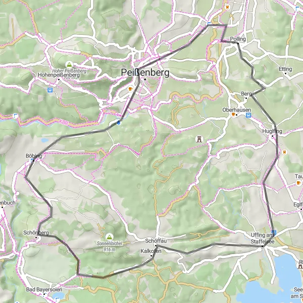 Map miniature of "Countryside Discovery" cycling inspiration in Oberbayern, Germany. Generated by Tarmacs.app cycling route planner