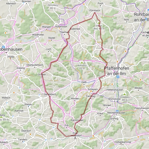 Map miniature of "Eichberg Loop" cycling inspiration in Oberbayern, Germany. Generated by Tarmacs.app cycling route planner