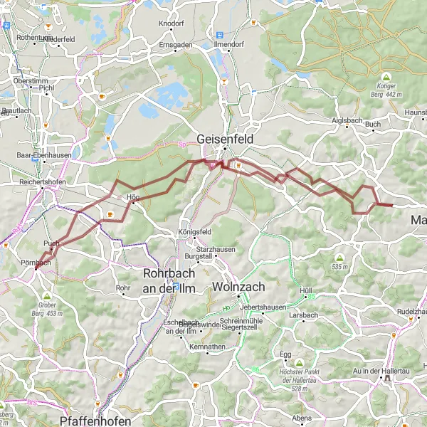Map miniature of "Hög to Winden am Aign" cycling inspiration in Oberbayern, Germany. Generated by Tarmacs.app cycling route planner