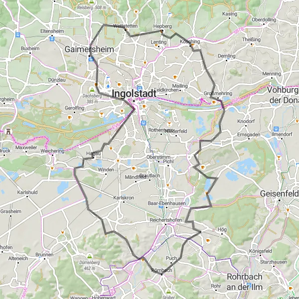 Map miniature of "Moosberg Loop" cycling inspiration in Oberbayern, Germany. Generated by Tarmacs.app cycling route planner