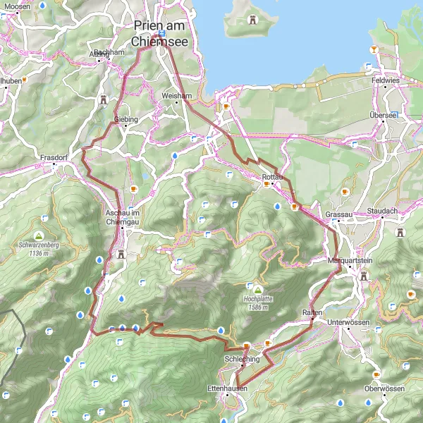 Map miniature of "Chiemgau Gravel Adventure" cycling inspiration in Oberbayern, Germany. Generated by Tarmacs.app cycling route planner