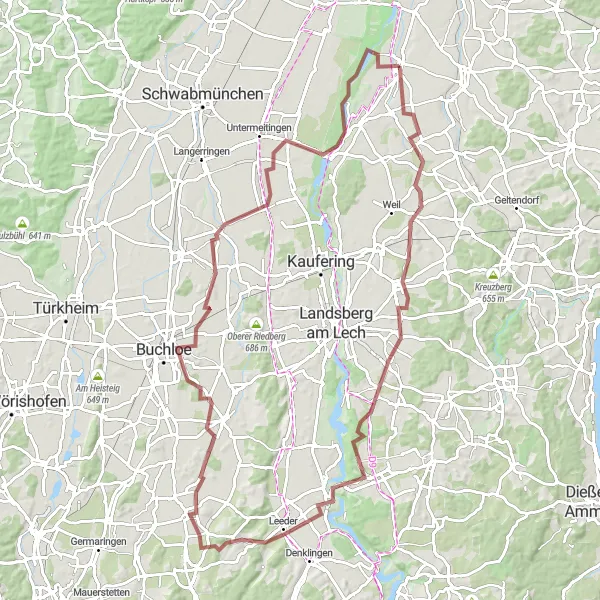 Karten-Miniaturansicht der Radinspiration "Bergige Landschaft und idyllische Orte" in Oberbayern, Germany. Erstellt vom Tarmacs.app-Routenplaner für Radtouren