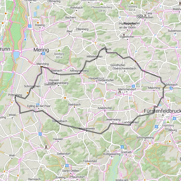 Karten-Miniaturansicht der Radinspiration "Radtour durch das ländliche Oberbayern" in Oberbayern, Germany. Erstellt vom Tarmacs.app-Routenplaner für Radtouren