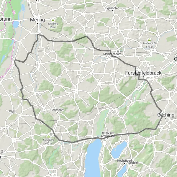 Karten-Miniaturansicht der Radinspiration "Radfahren entlang der Ammerseeroute" in Oberbayern, Germany. Erstellt vom Tarmacs.app-Routenplaner für Radtouren
