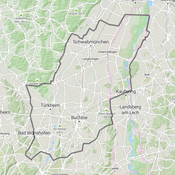 Karten-Miniaturansicht der Radinspiration "Weite Felder und malerische Dörfer" in Oberbayern, Germany. Erstellt vom Tarmacs.app-Routenplaner für Radtouren