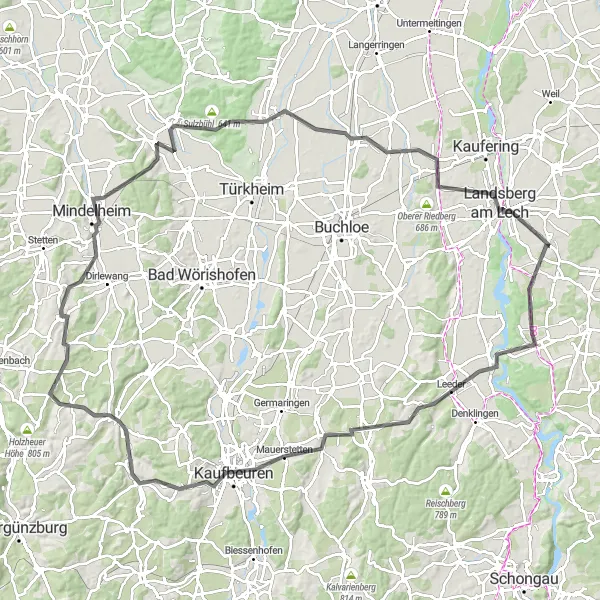 Karten-Miniaturansicht der Radinspiration "Rund um Pürgen" in Oberbayern, Germany. Erstellt vom Tarmacs.app-Routenplaner für Radtouren