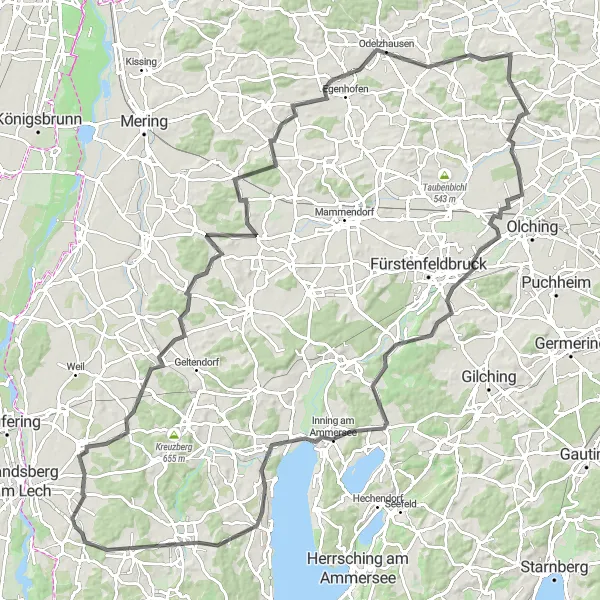 Karten-Miniaturansicht der Radinspiration "Rundweg ab Pürgen über Althegnenberg und Schondorf am Ammersee" in Oberbayern, Germany. Erstellt vom Tarmacs.app-Routenplaner für Radtouren