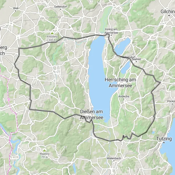 Map miniature of "The Ultimate Oberbayern Challenge" cycling inspiration in Oberbayern, Germany. Generated by Tarmacs.app cycling route planner