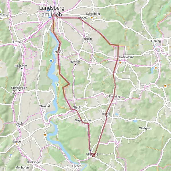 Map miniature of "Vilgertshofen Loop" cycling inspiration in Oberbayern, Germany. Generated by Tarmacs.app cycling route planner