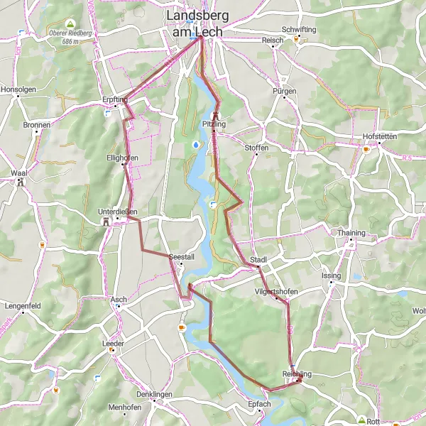 Map miniature of "Epfach Loop" cycling inspiration in Oberbayern, Germany. Generated by Tarmacs.app cycling route planner