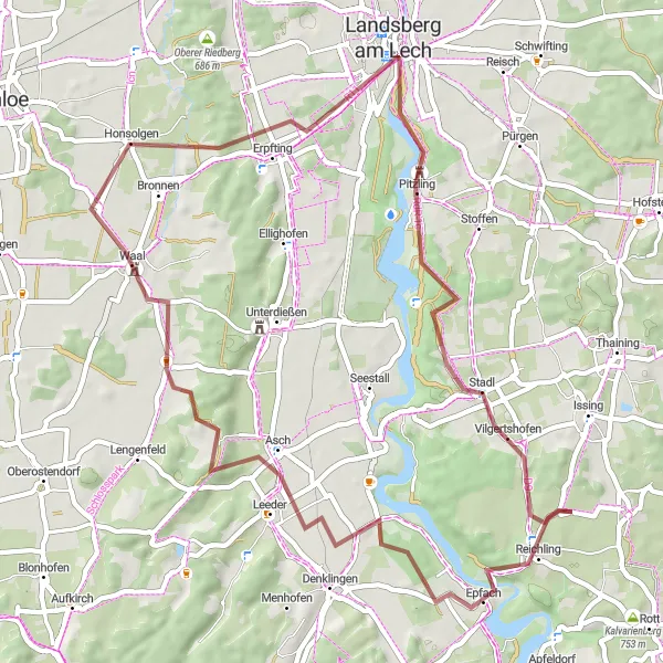 Map miniature of "Reichling Adventure" cycling inspiration in Oberbayern, Germany. Generated by Tarmacs.app cycling route planner