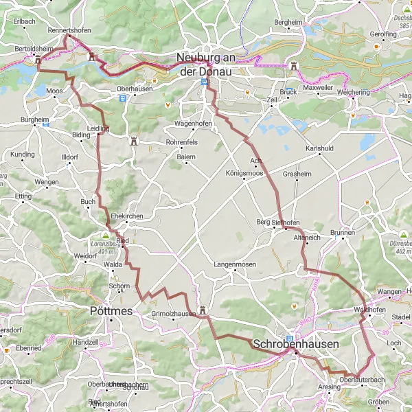 Karten-Miniaturansicht der Radinspiration "Schloss Stepperg und Lorenziberg Tour" in Oberbayern, Germany. Erstellt vom Tarmacs.app-Routenplaner für Radtouren