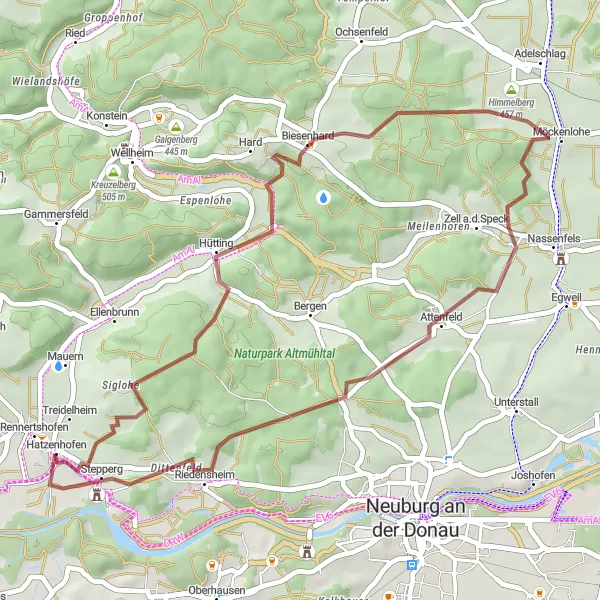 Karten-Miniaturansicht der Radinspiration "Gravel-Abenteuer um Stepperg" in Oberbayern, Germany. Erstellt vom Tarmacs.app-Routenplaner für Radtouren