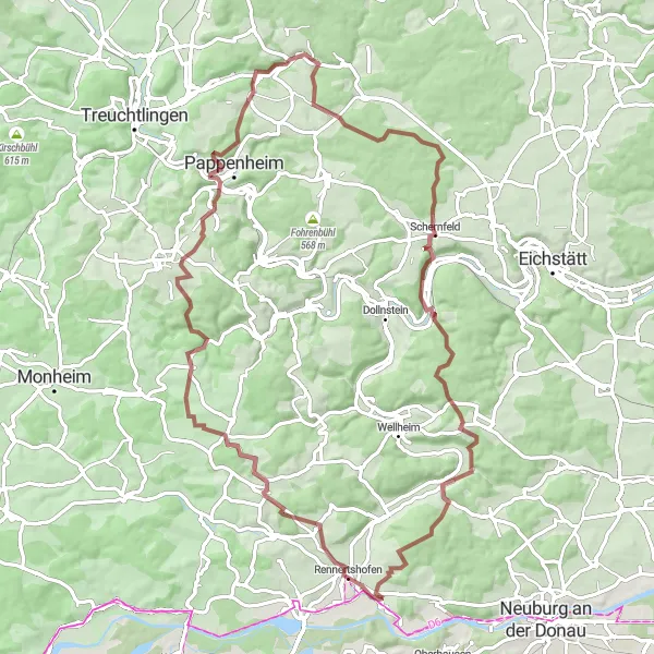 Karten-Miniaturansicht der Radinspiration "Rundtour durch Rennertshofen und Umgebung" in Oberbayern, Germany. Erstellt vom Tarmacs.app-Routenplaner für Radtouren