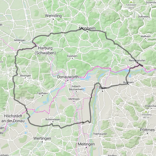 Karten-Miniaturansicht der Radinspiration "Römerbrücke und Aussichtspunkte Tour" in Oberbayern, Germany. Erstellt vom Tarmacs.app-Routenplaner für Radtouren