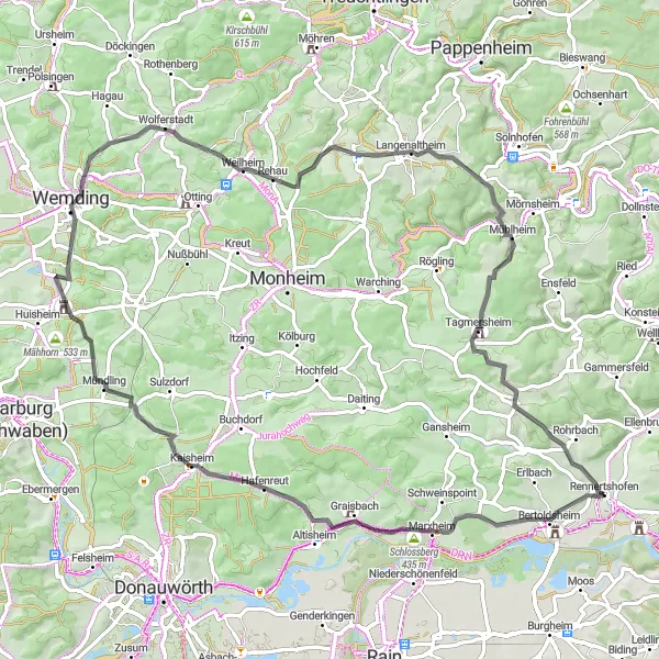 Karten-Miniaturansicht der Radinspiration "Tour um Mündling" in Oberbayern, Germany. Erstellt vom Tarmacs.app-Routenplaner für Radtouren