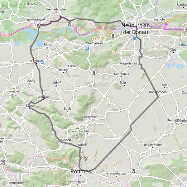 Karten-Miniaturansicht der Radinspiration "Fahrradtour durch Altmannstetten und Umgebung" in Oberbayern, Germany. Erstellt vom Tarmacs.app-Routenplaner für Radtouren