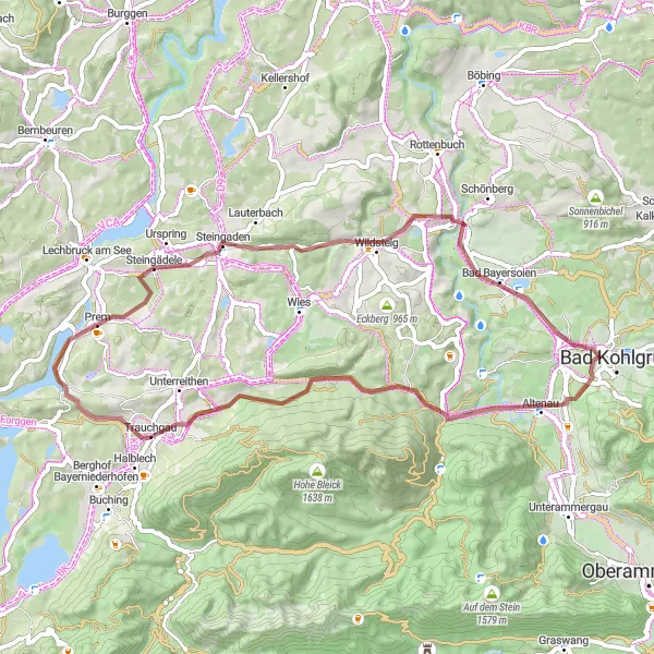 Map miniature of "Saulgrub Gravel Route 3" cycling inspiration in Oberbayern, Germany. Generated by Tarmacs.app cycling route planner