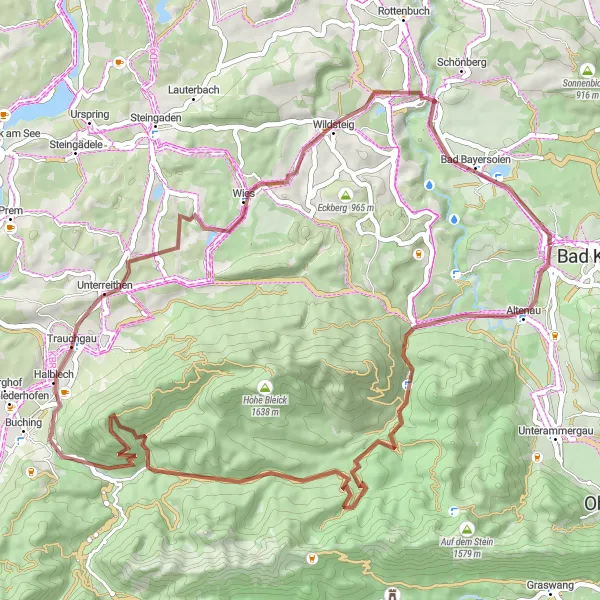 Map miniature of "Unterreithen Gravel Adventure near Saulgrub" cycling inspiration in Oberbayern, Germany. Generated by Tarmacs.app cycling route planner