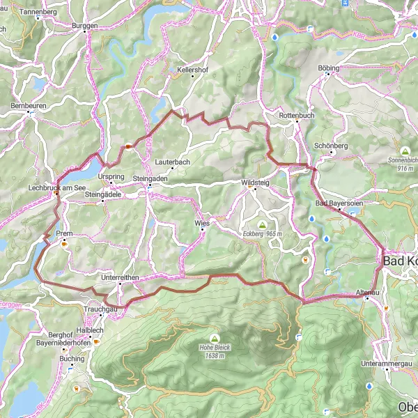 Map miniature of "Saulgrub Gravel Route 1" cycling inspiration in Oberbayern, Germany. Generated by Tarmacs.app cycling route planner