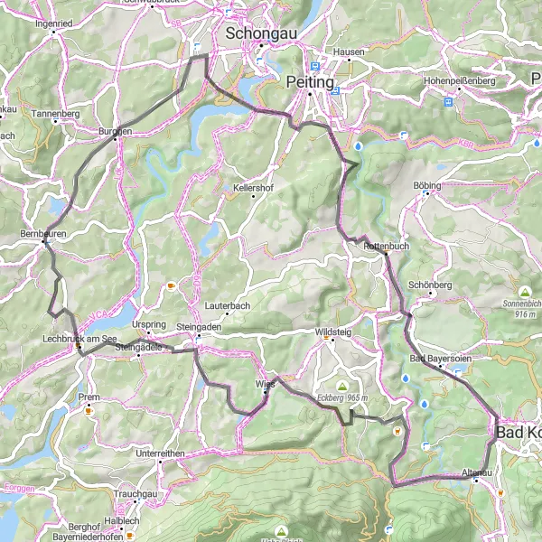 Map miniature of "Lechbruck am See Road Cycling Adventure" cycling inspiration in Oberbayern, Germany. Generated by Tarmacs.app cycling route planner