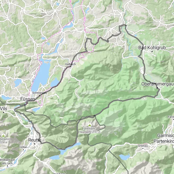 Map miniature of "The Alluring Saulgrub Circuit" cycling inspiration in Oberbayern, Germany. Generated by Tarmacs.app cycling route planner