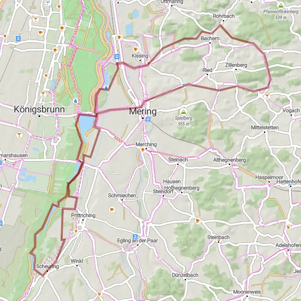 Karten-Miniaturansicht der Radinspiration "Kultur und Natur entlang der Ried" in Oberbayern, Germany. Erstellt vom Tarmacs.app-Routenplaner für Radtouren